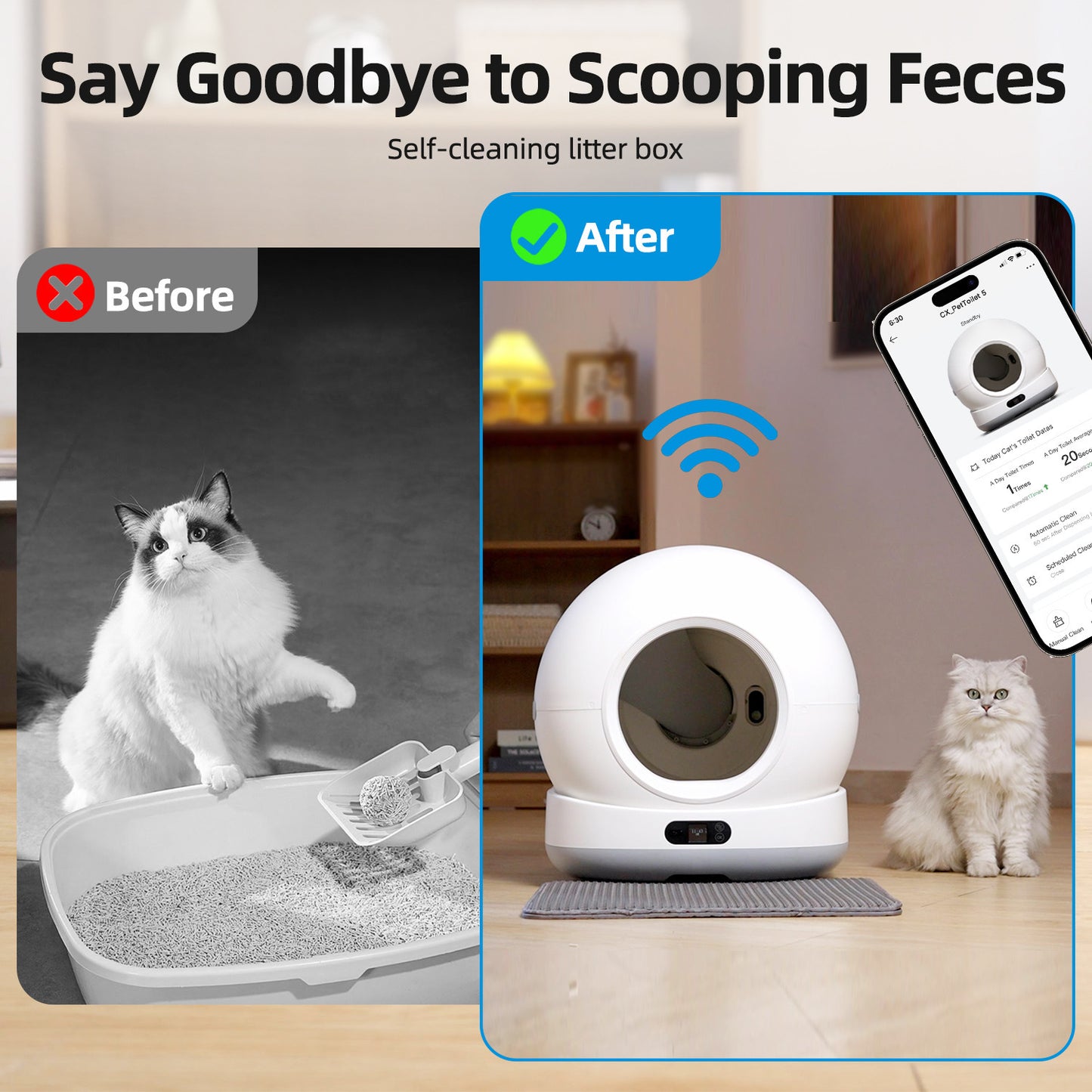 Sizzely Smart Cat litter Box, Zelfreinigende kattenbak